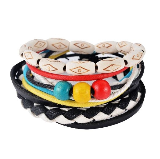 3 st Bohemian Chic Armband - Läder, Rep & Pärlor i Olika Färger - Turkos, Cerise &