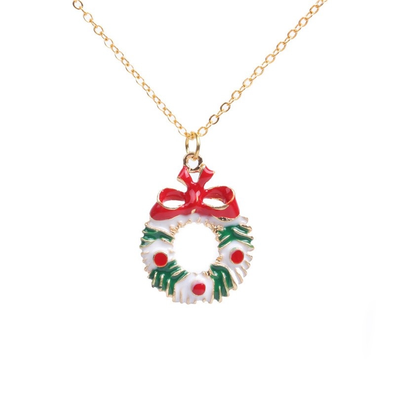 Halsband till Jul / Christmas i Guld Färg - Emaljerad Krans med Rosett - Julklapp