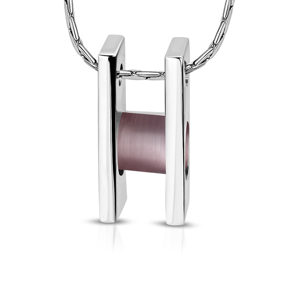 Halsband i Silver Färg - Hänge / Stege med Gammelrosa / Lila Kattögon Sten / Kattöga / Kattögonsten