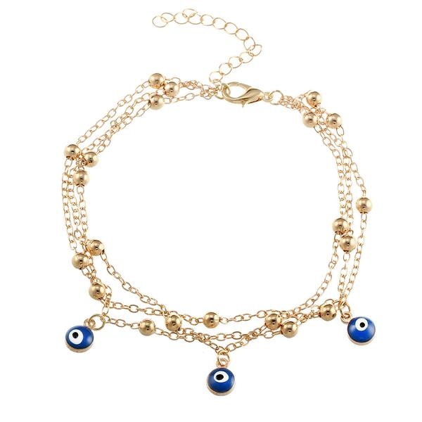 Fotsmycke Fotlänk Ankellänk Vristlänk Fotkedja i Guld Färg - 3 st Kedjor med Evil Eye / Öga & Kulor