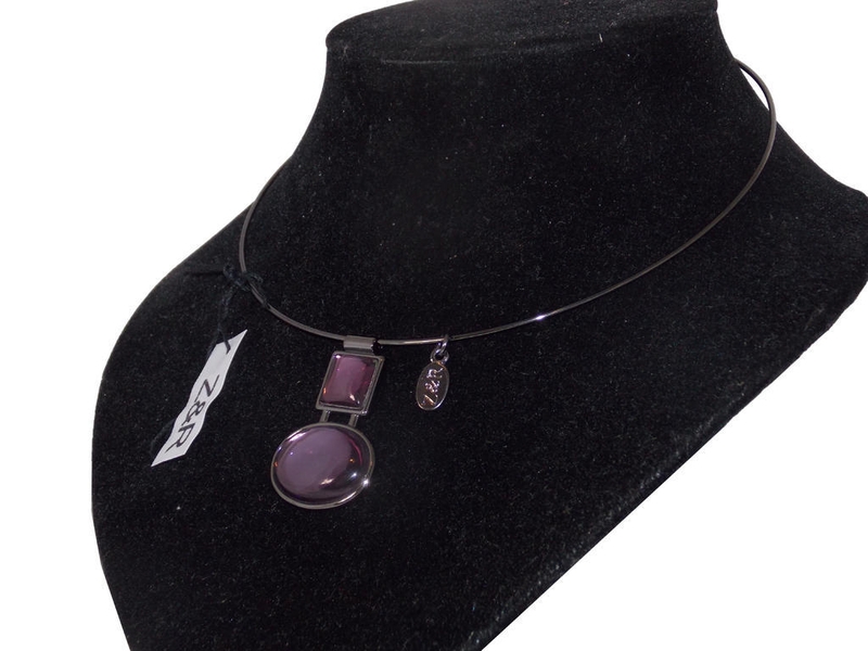 Z&R Design - Boho Halsband / Stel Choker i Silver Färg - Hänge med 2 Lila Stenar