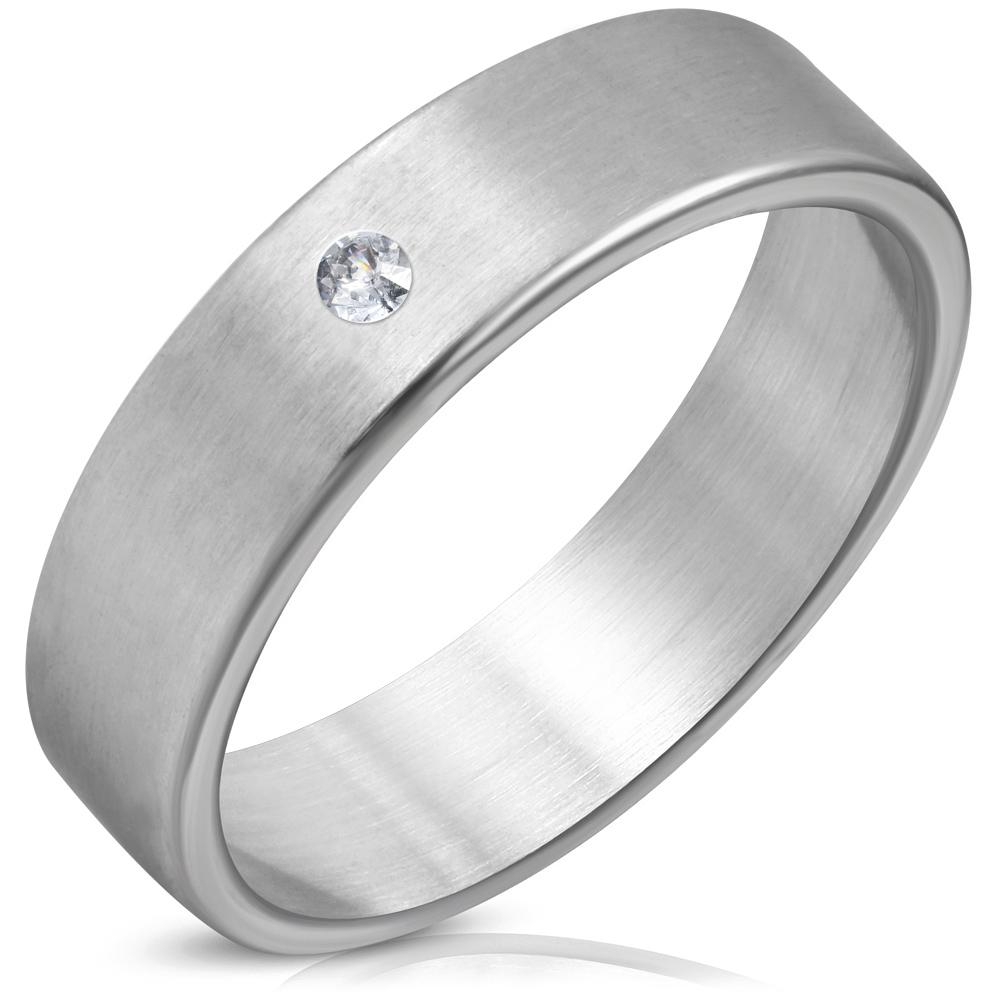 Slät Ring i Rostfritt Stål 316L i Silver färg med Vit Cubic Zircon Kristall - Stl 20,3