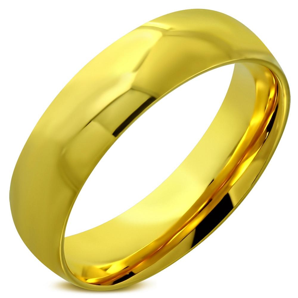 Slät & Blank Guldpläterad Stålring / Ring i Kirurgiskt Stål 316L i Guld Färg - Stl 18