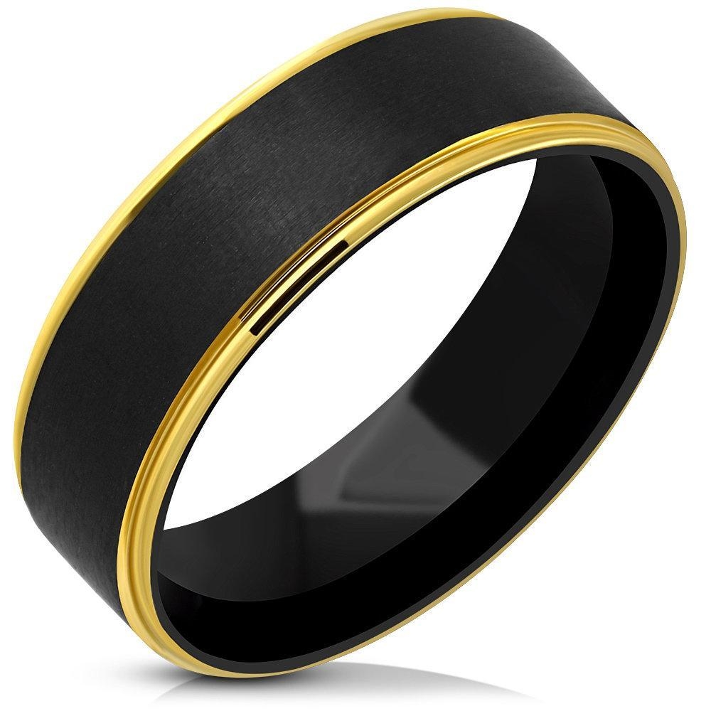 Svart Ring med Guldfärgad Kant i Rostfritt stål 316L - Stl 16,51