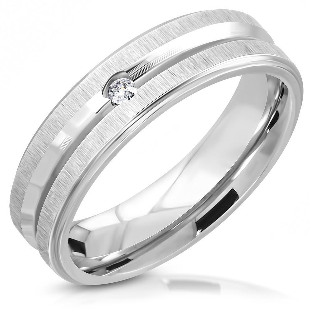 Matt & Polerad Ring i Kirurgiskt Stål 316L i Silver färg med Klar Cubic Zircon - Stl 17,32