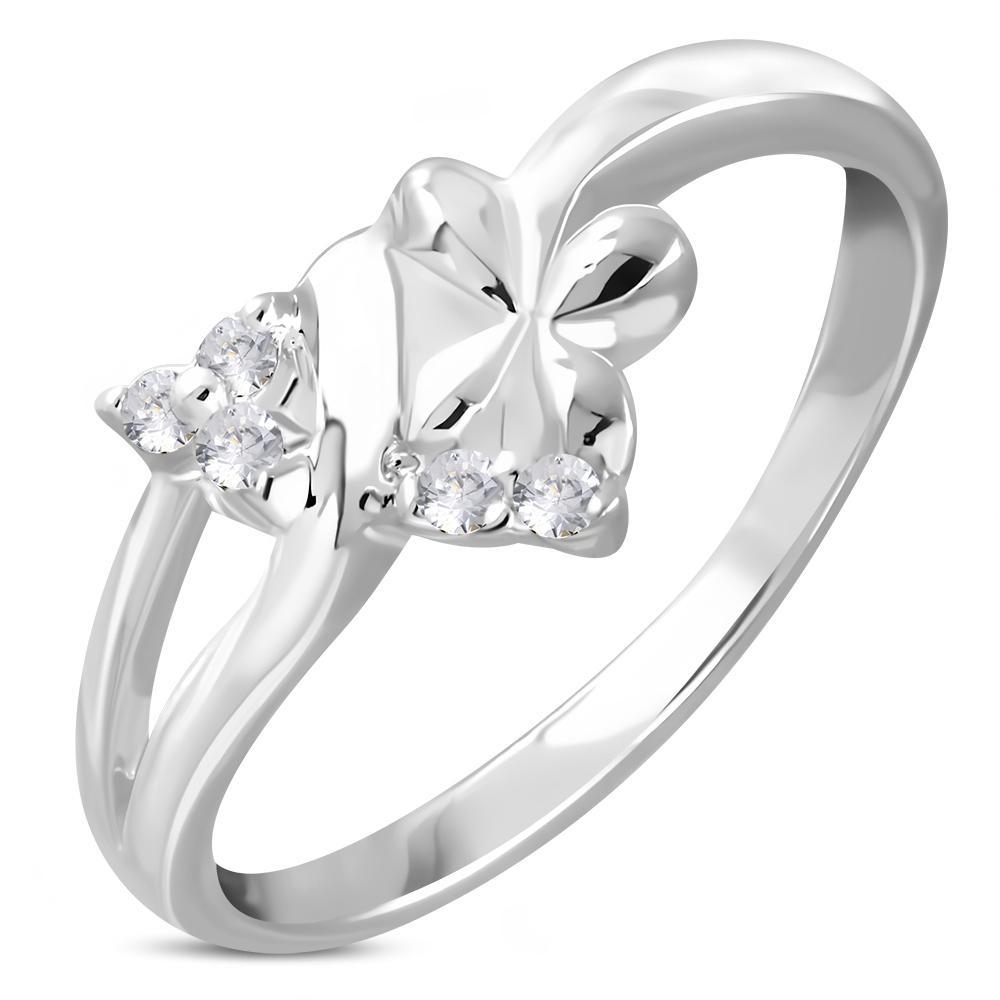 Mönstrad Silver Ring med Klara Cubic Zirconia Kristaller - Silverpläterad - Stl 18,14
