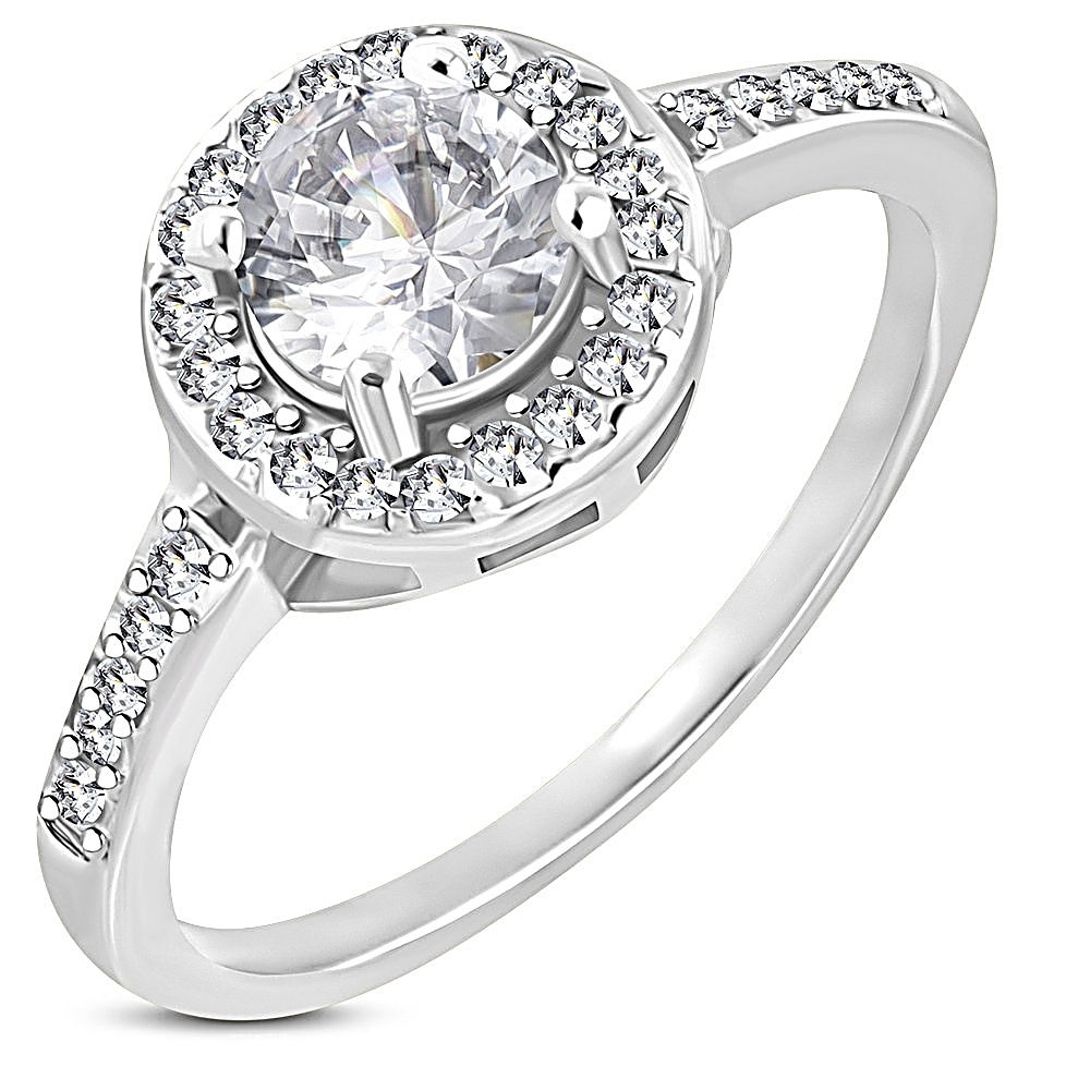 Glittrande Ring i Kirurgiskt Stål 316L i Silver Färg med en massa Vita Cubic Zircon Kristaller - Stl 18,14