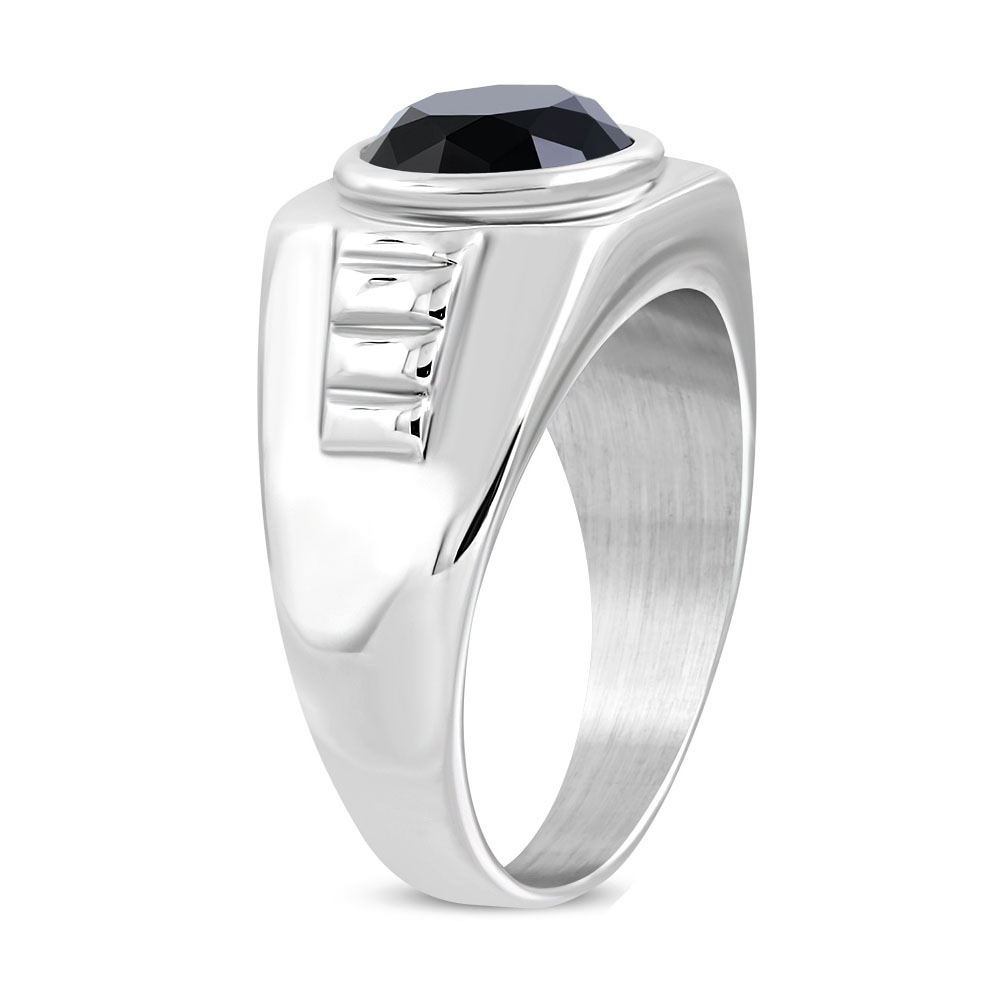 Cool Ring i Rostfritt Stål 316L i Silver färg med Svart Rund Cubic Zircon Kristall - Stl 18,14