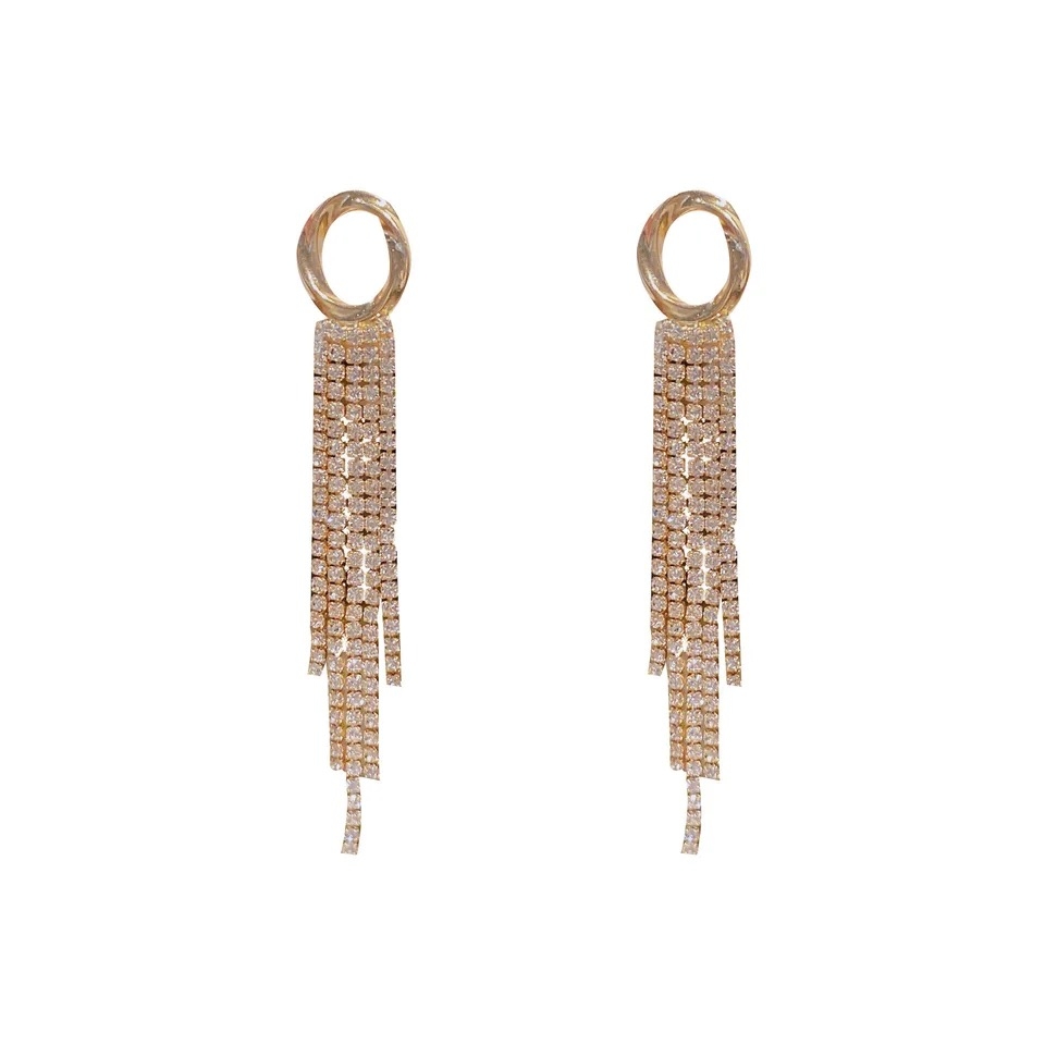 Strass Guld Örhängen Ring & Kedjor - Glittrande Vita Rhinestones