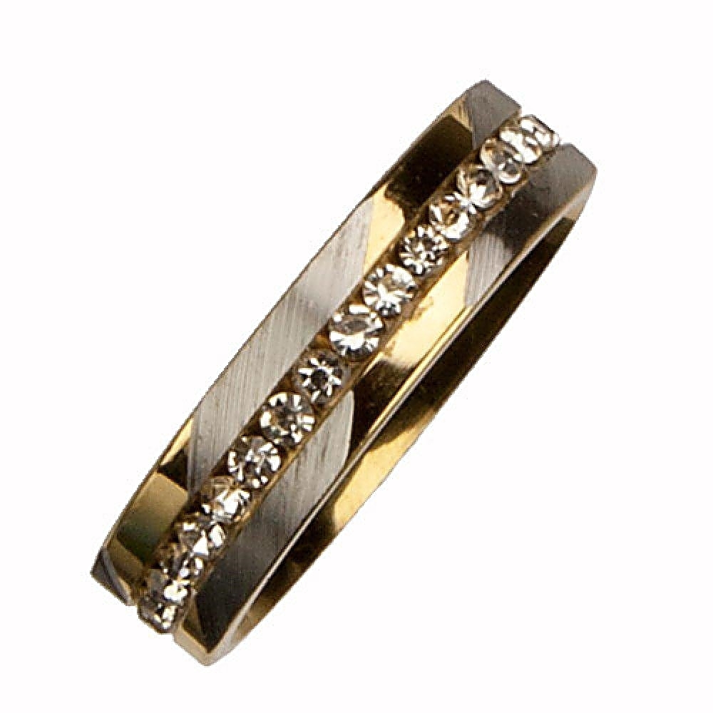 Guld & Silver Ring i Rostfritt Stål med Rhinestones - Stl 22,25