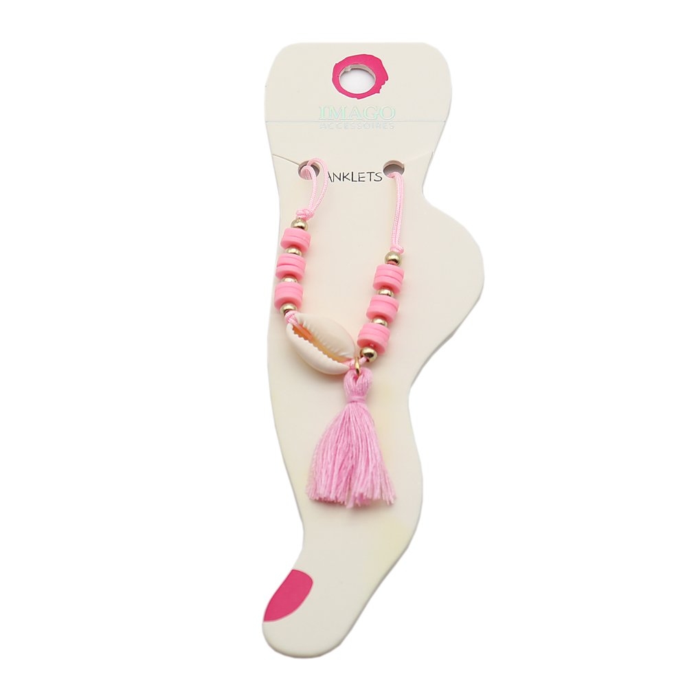 Fotsmycke Fotlänk Vristlänk Fotkedja & Armband - Vit Snäcka, Rosa Tråd & Tofs