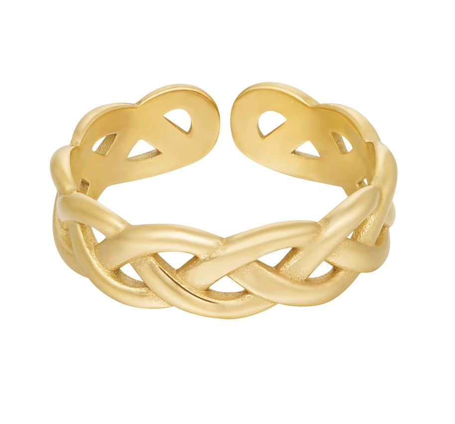 Ring i Rostfritt Stål med Flätad Design - Guld - Stl 18