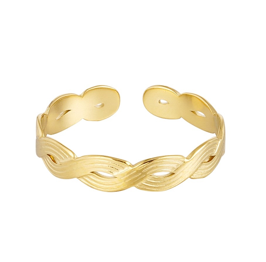 Ring i Rostfritt Stål med Flätad Design - Guld - Justerbar