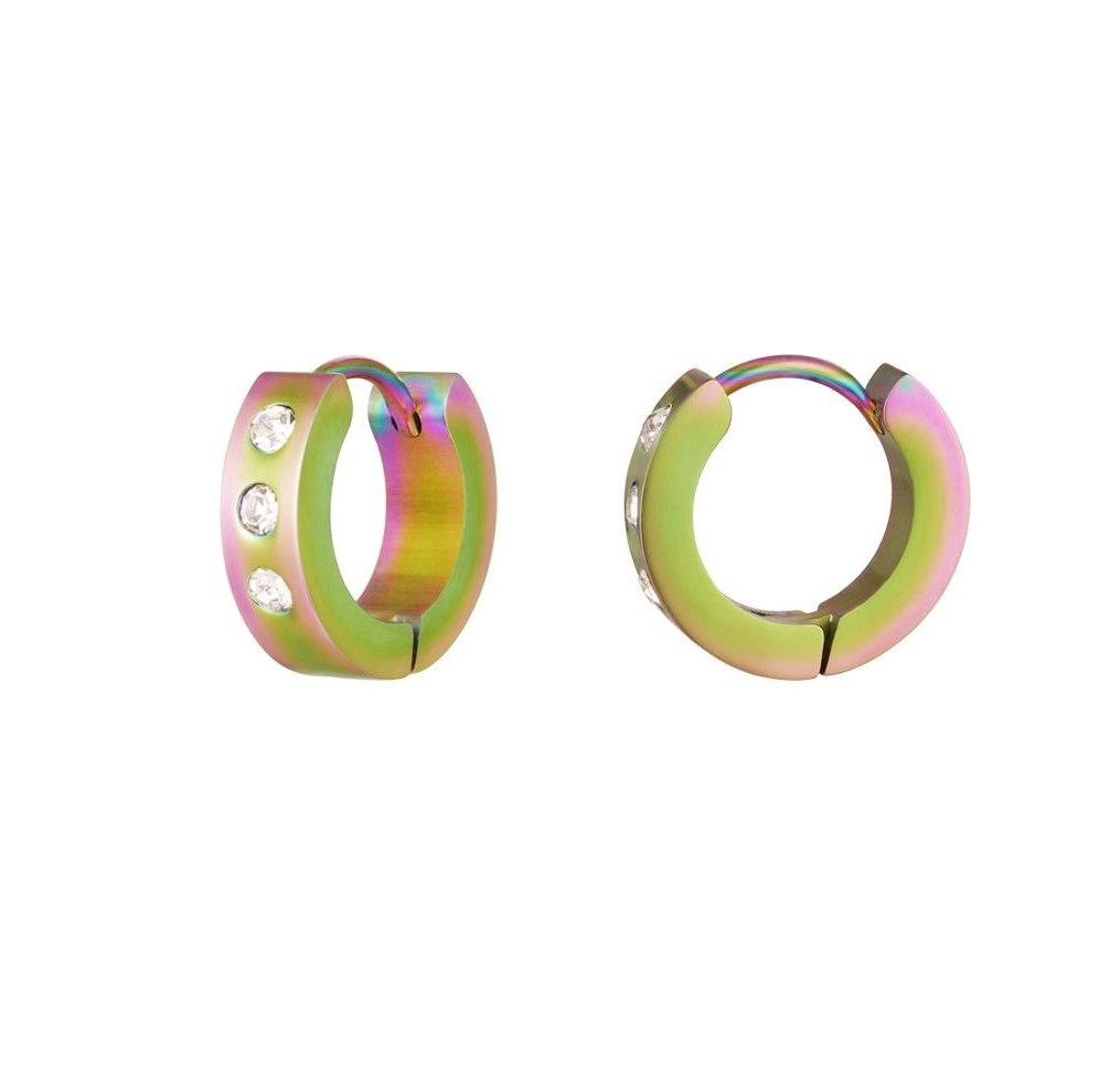 Holografiska Hoop Örhängen i Rostfritt Stål med Vita Rhinestones