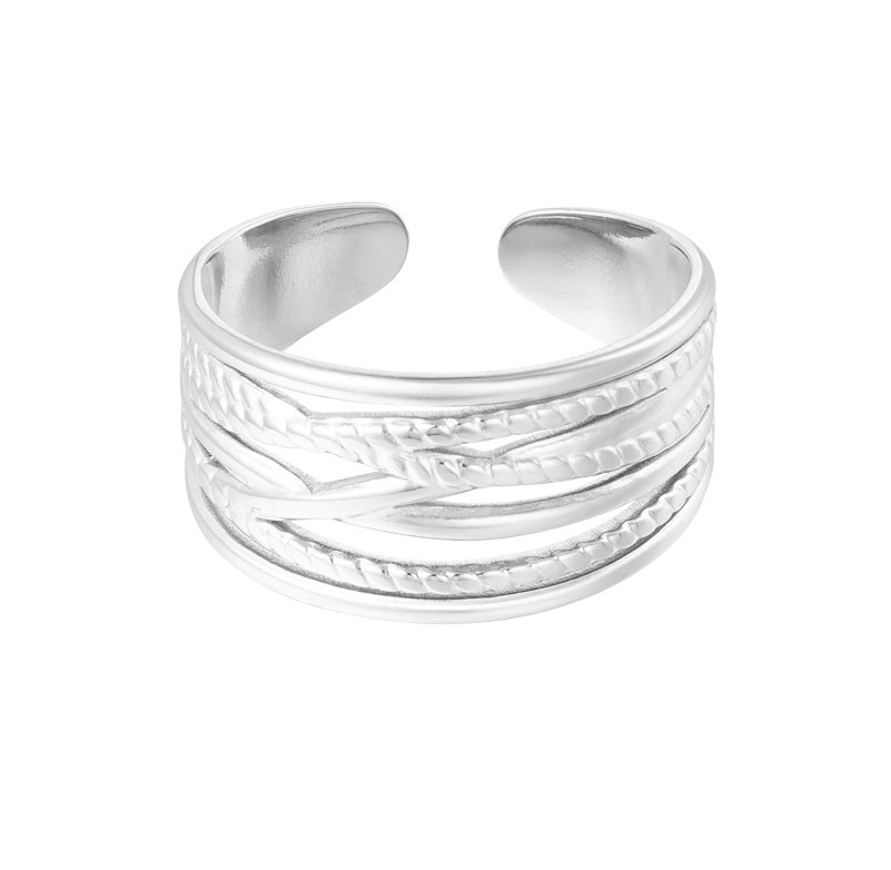 Ring i Rostfritt Stål med Olika Lager - Silver - Justerbar