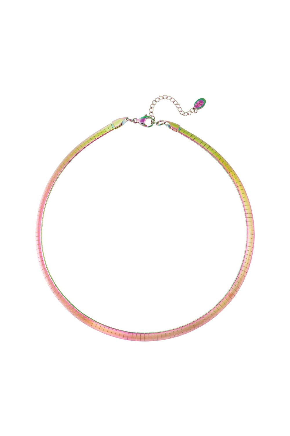 Holografiskt Halsband i Rostfritt Stål - Randig Kedja/Länk -7 mm