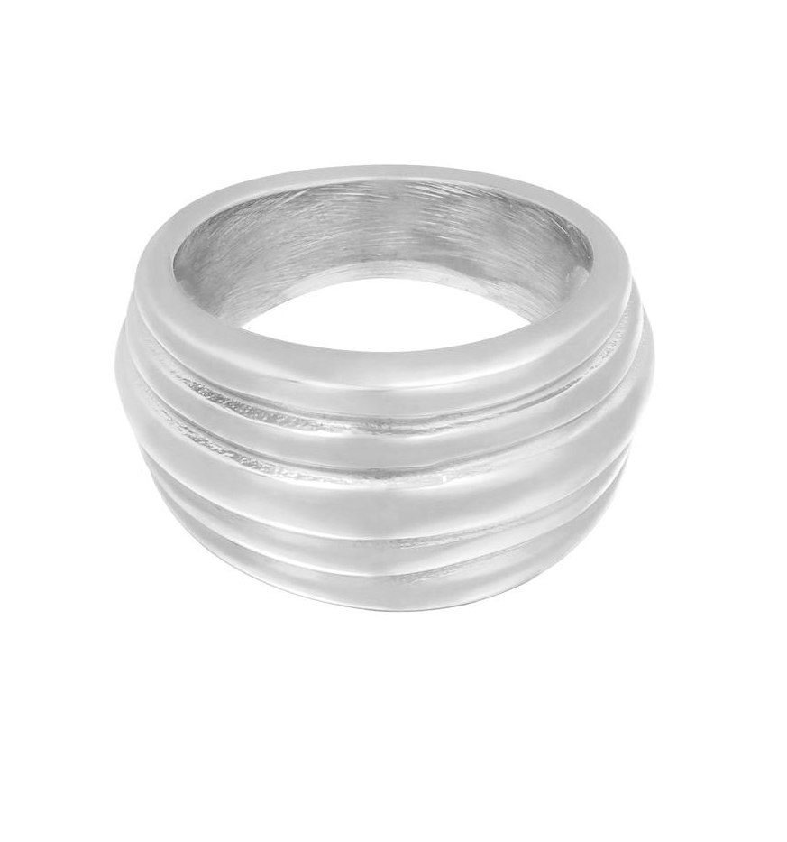 Blank Ring i Rostfritt Stål i Fint Mönster - Silver - Stl 16
