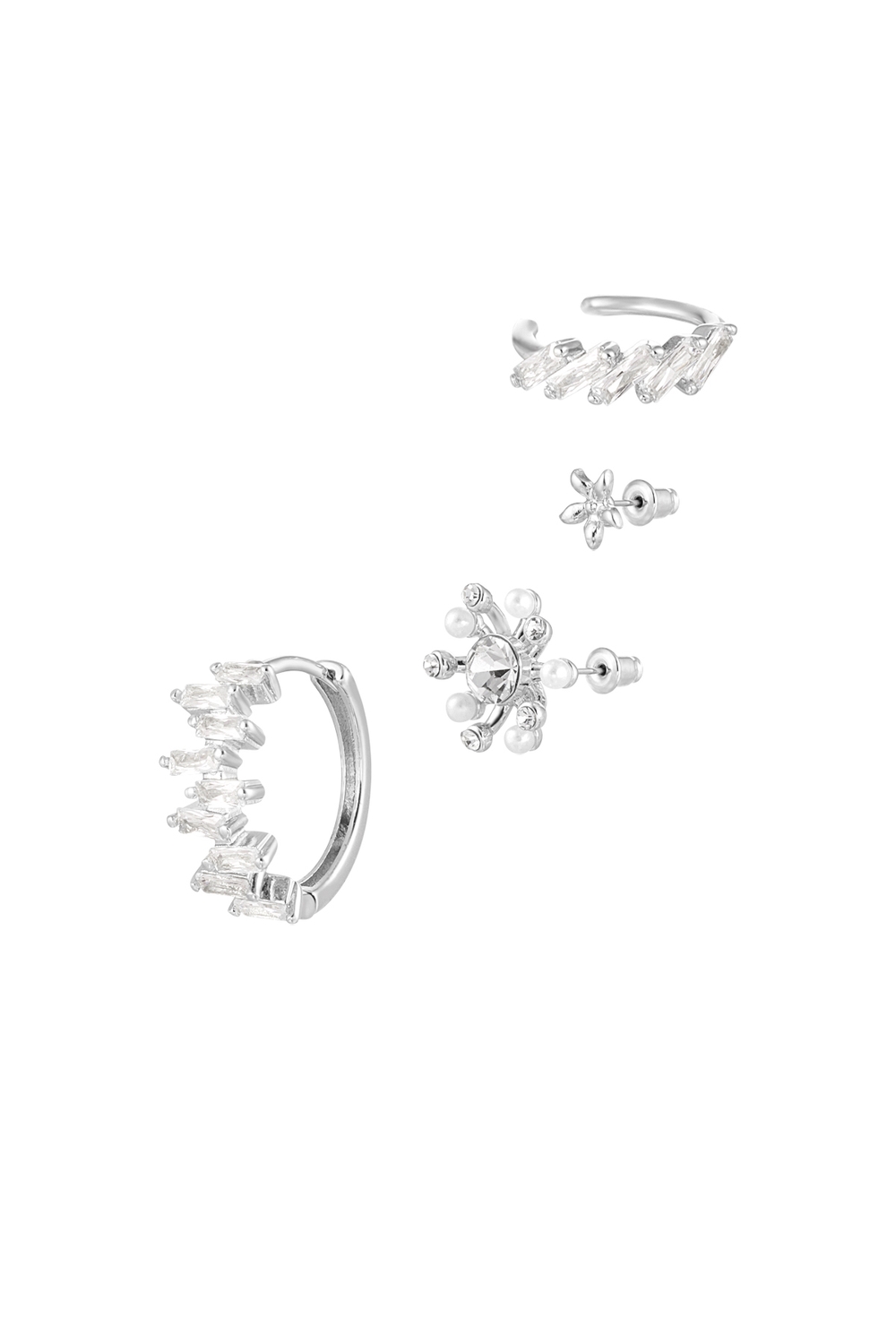 4 st Silver Örhängen Stud Ear Cuff Hoop med Zirkon Guldpläterade
