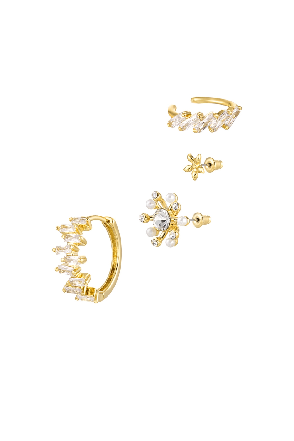 4 st Guld Örhängen Stud Ear Cuff Hoop med Zirkon - Guldpläterade