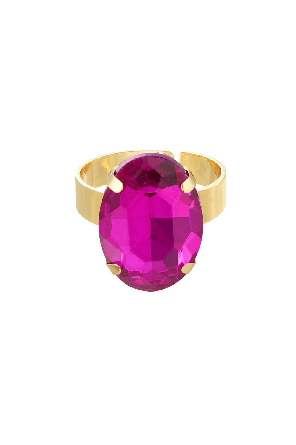Statement Guldpläterad Ring & Oval Glaspärla -Justerbar Fuchsia