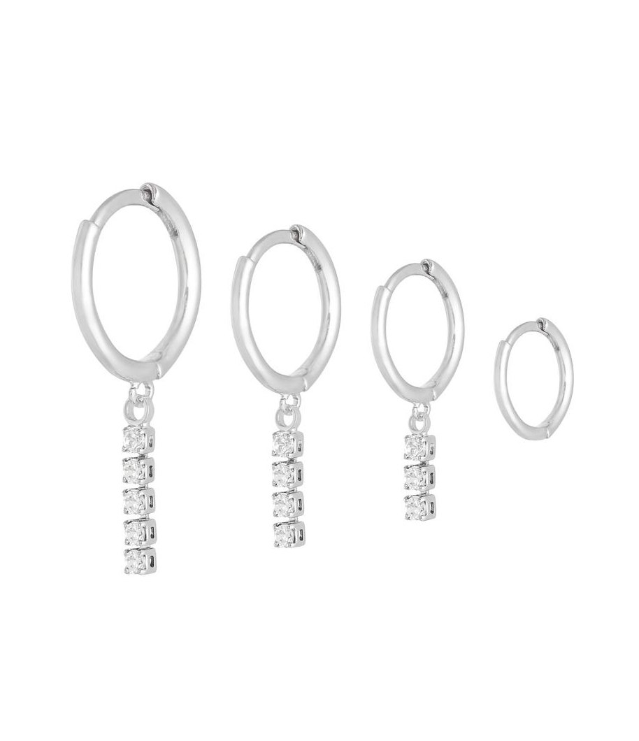 Set med 4 st Silver Hoop Örhängen med Vit Zirkon - Guldpläterade