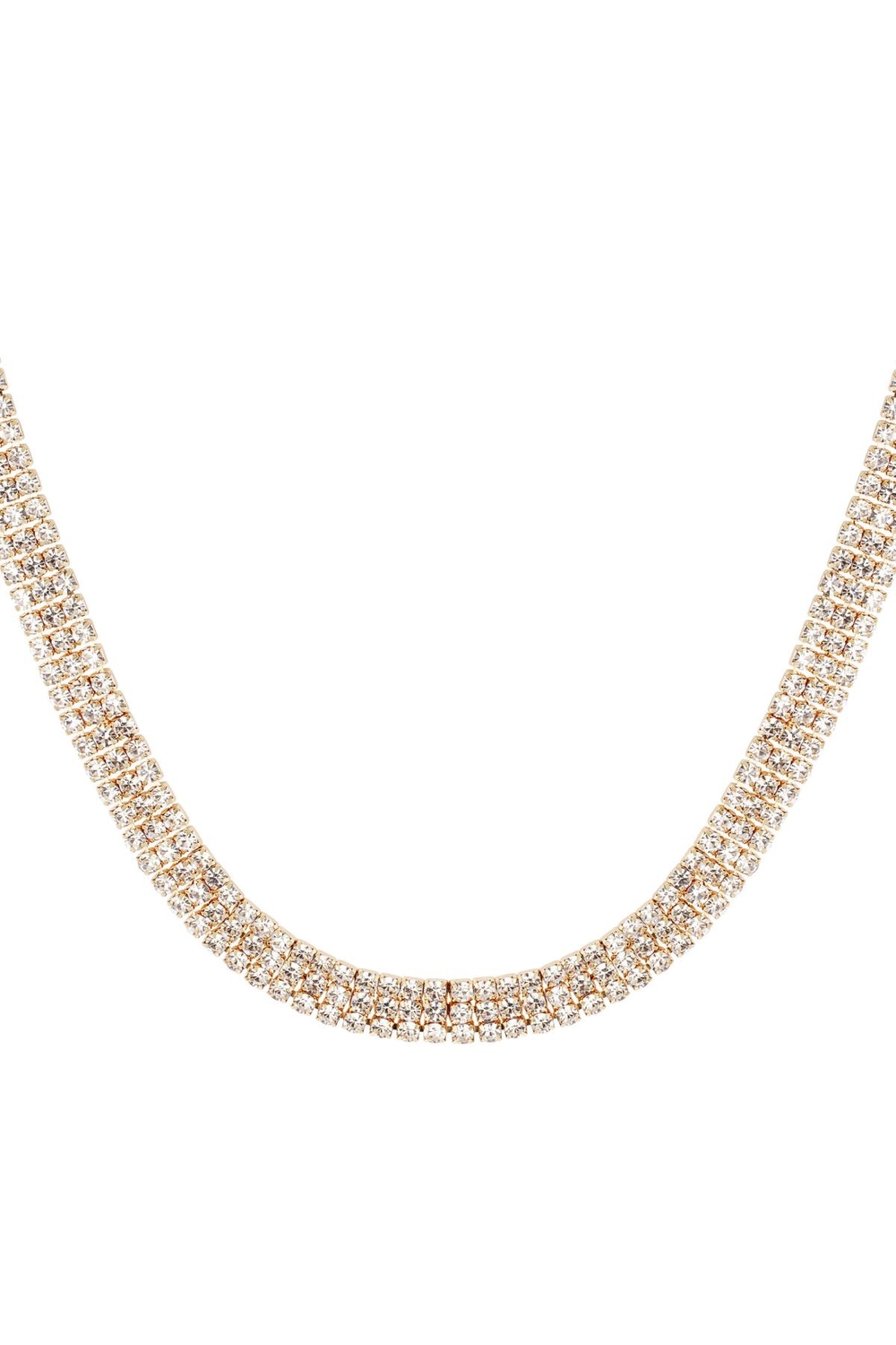 3-radigt Strass Guld Halsband med Vita Rhinestones -Guldpläterat