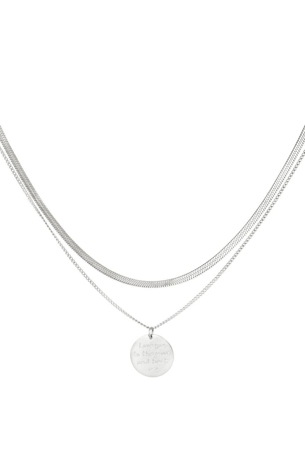Silver Halsband/Choker i Stål - 2 st Kedjor: Ormlänk & Berlock