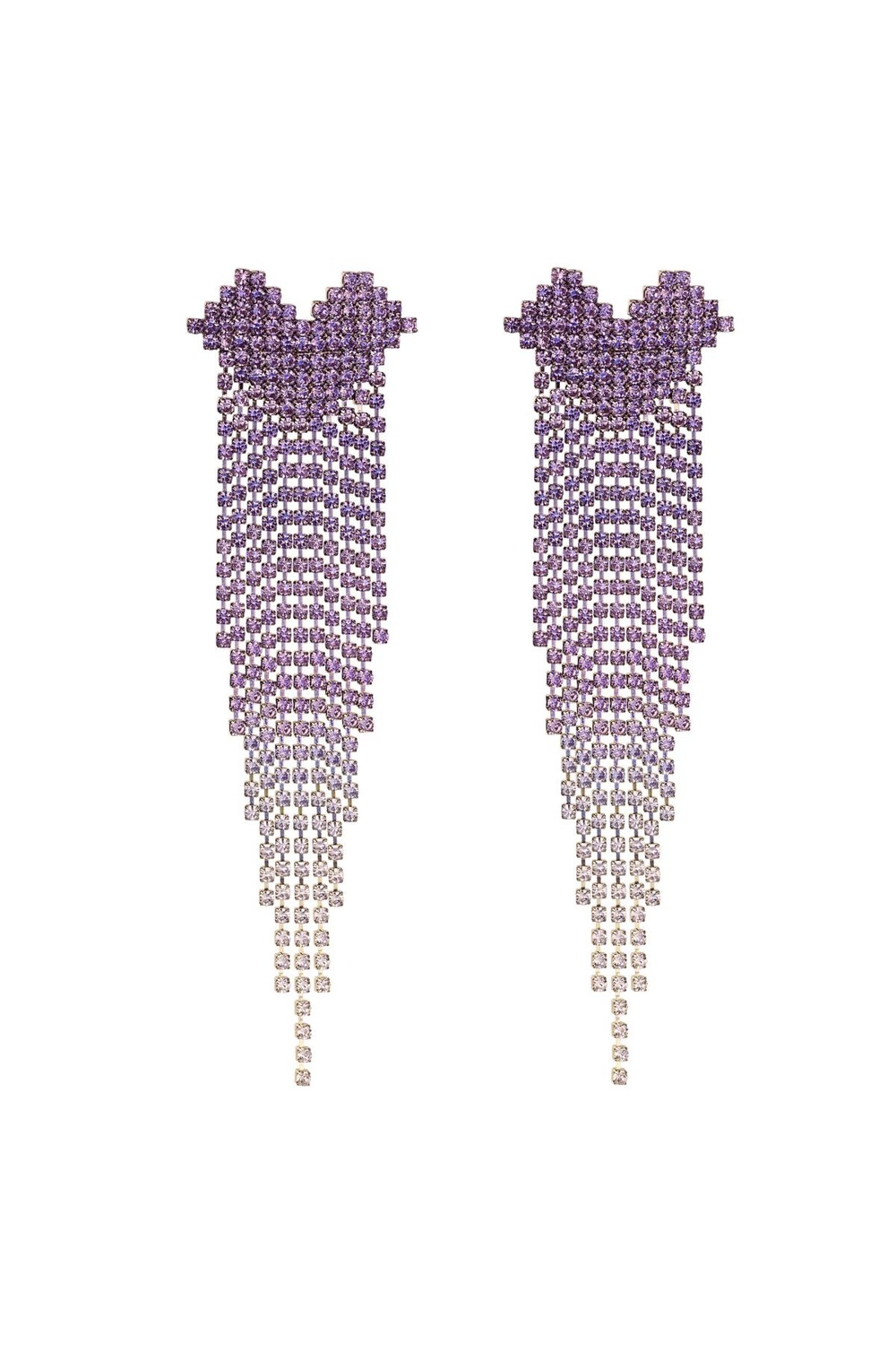 Strass Örhängen med Hjärta & Kedjor -Glittrande Lila Rhinestones - Guldpläterade