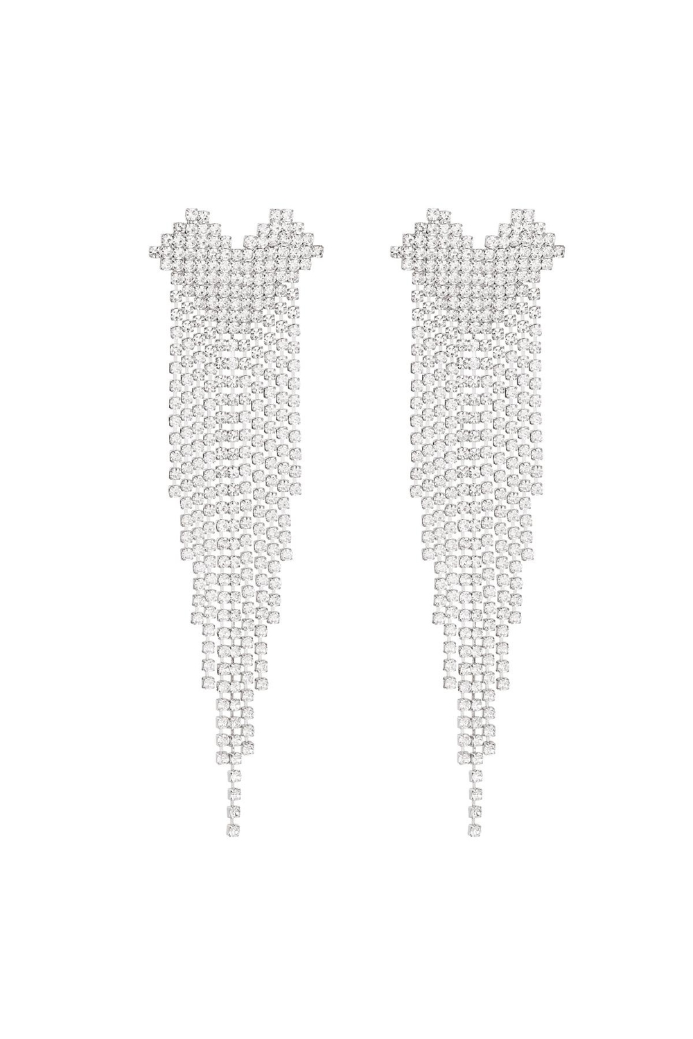 Strass Örhängen med Hjärta & Kedjor -Glittrande Vita Rhinestones - Guldpläterade