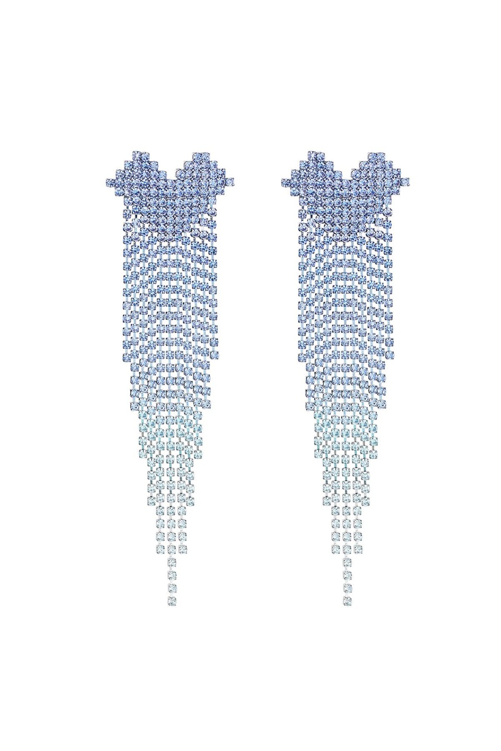 Strass Örhängen med Hjärta & Kedjor - Glittrande Blå Rhinestones - Guldpläterade