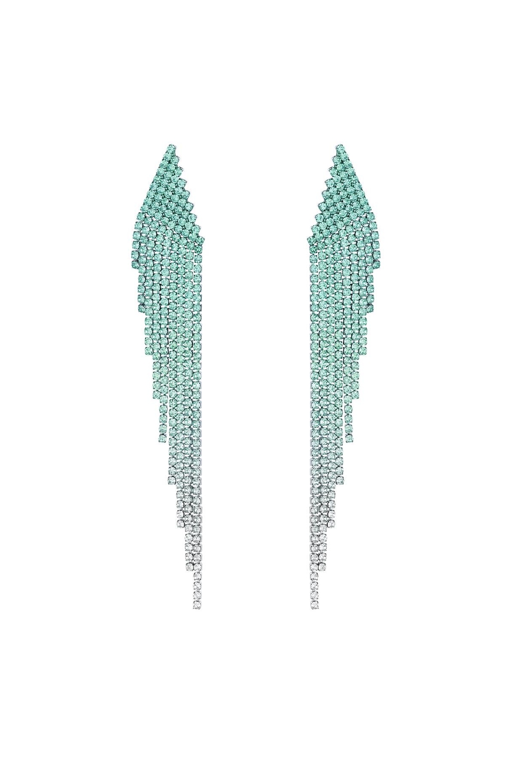 Lyxiga Strass Örhängen med Kedjor -Glittrande Turkos Rhinestones - Guldpläterade