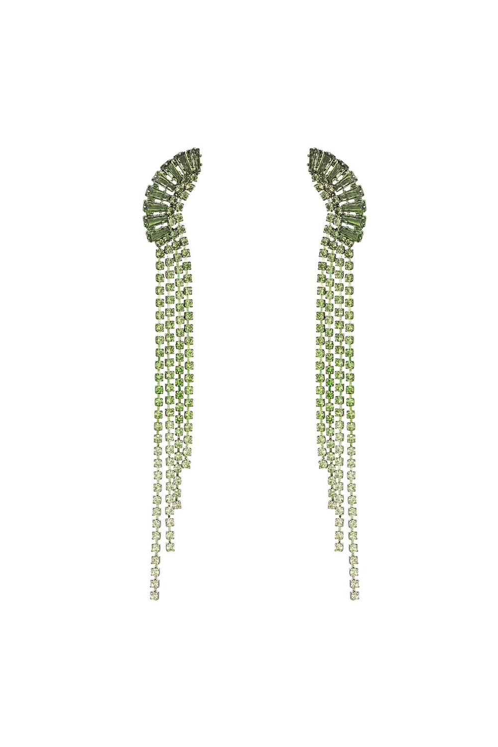 Lyxiga Strass Örhängen med Kedjor - Glittrande Gröna Rhinestones - Guldpläterade
