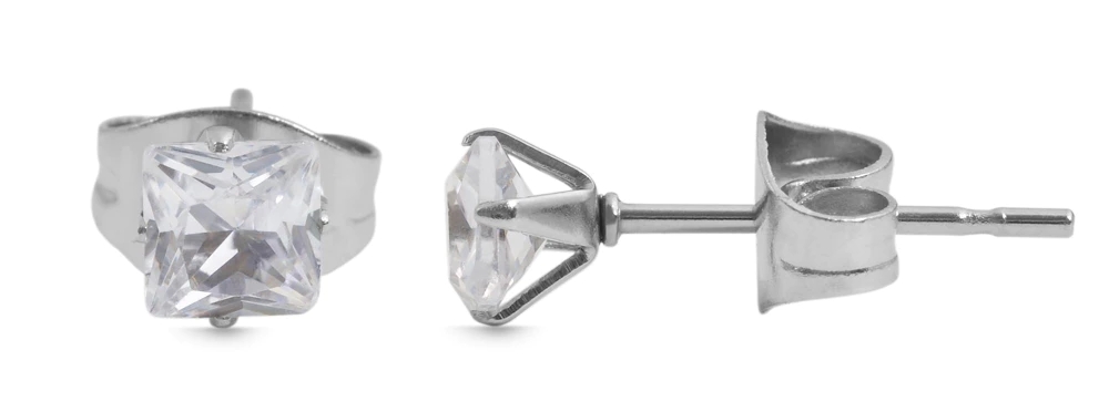 Fyrkantiga Silver Stud Örhängen Vit Kristall Rostfritt Stål 4 mm