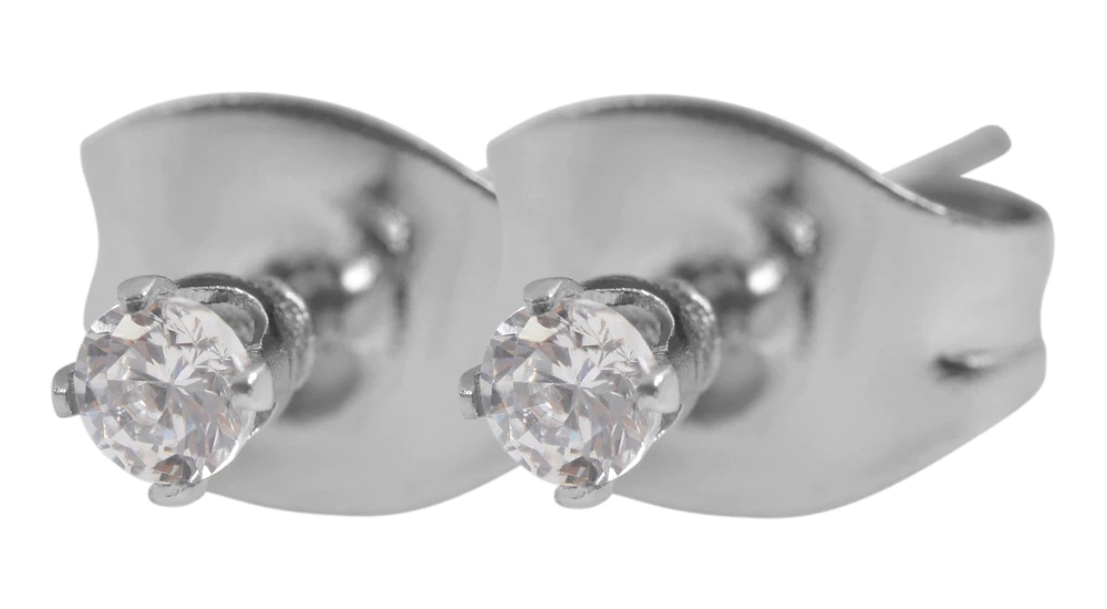 Runda Silver Stud Örhängen i Rostfritt Stål - Vit Kristall -2 mm