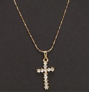 Vackert Guld Halsband - Kors fyllt med Vita Rhinestones/Strass