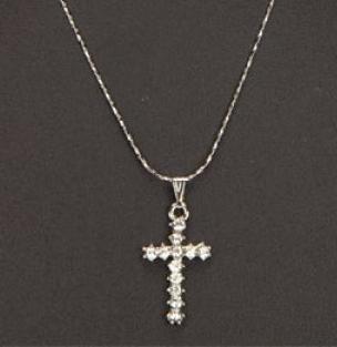 Vackert Silver Halsband - Kors fyllt med Vita Rhinestones/Strass