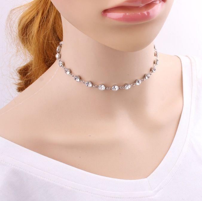 Strasshalsband / Silver Halsband / Choker - Kedja & Glittrande Rhinestones/Strass