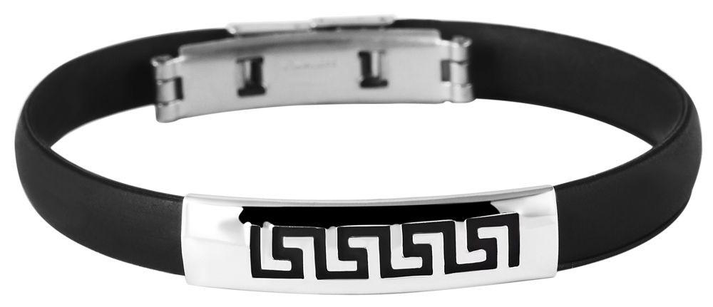 Armband i Svart & Silver -Rostfritt Stål & Gummi -Tribal Mönster