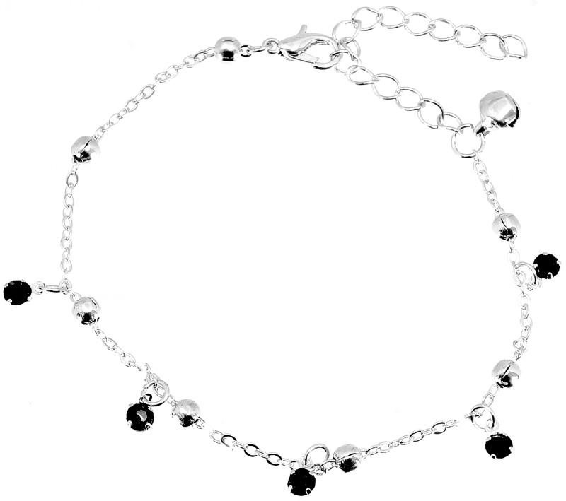 Silver Fotsmycke Fotlänk Vristlänk Fotkedja - Svarta Rhinestones