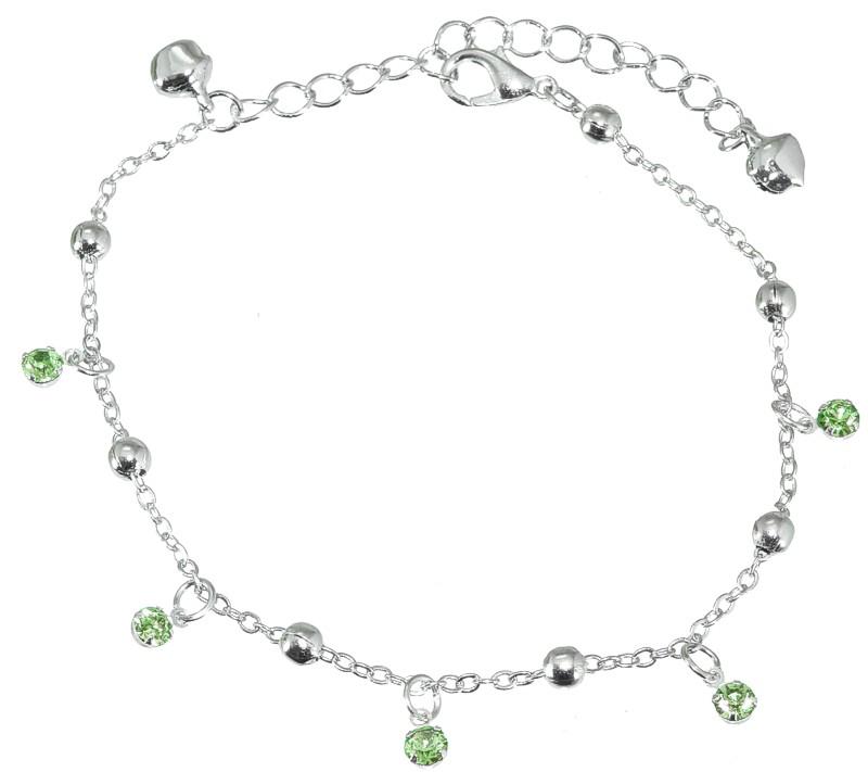Silver Fotsmycke Fotlänk Vristlänk Fotkedja - Gröna Rhinestones