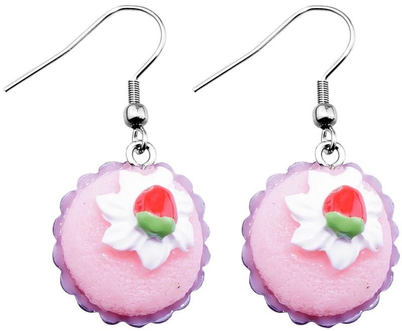 Coola Silver Örhängen - Cupcake / Muffins med Grädde & Jordgubbe