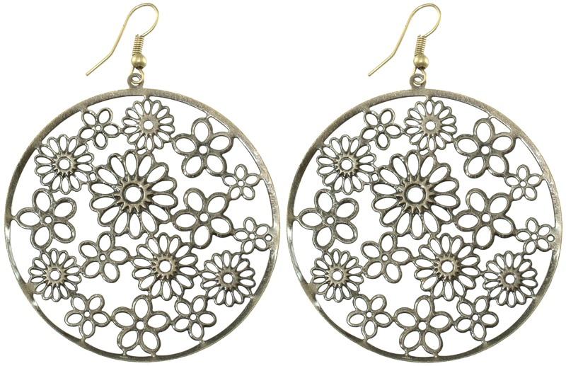 Bohemiska Runda Retro Örhängen i Brons Färg med Blommigt Mönster