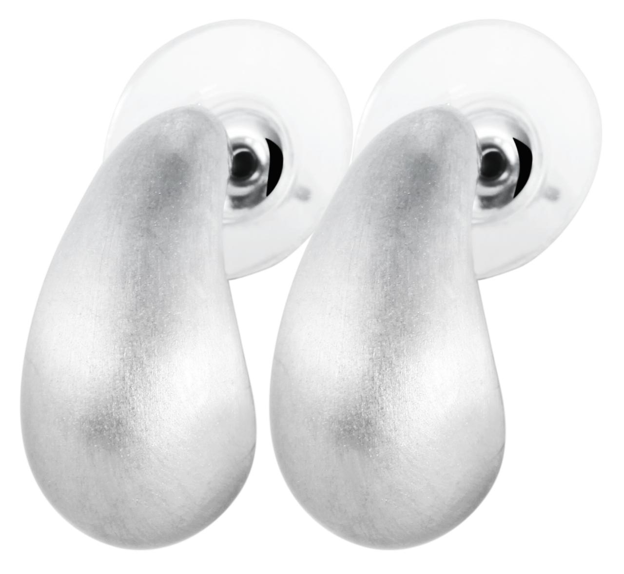 Matta Silver Stud Örhängen med Droppe / Droppar / Droppformade