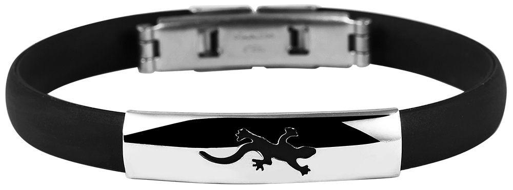 Armband i Svart & Silver - Rostfritt Stål & Gummi - Ödla / Gecko