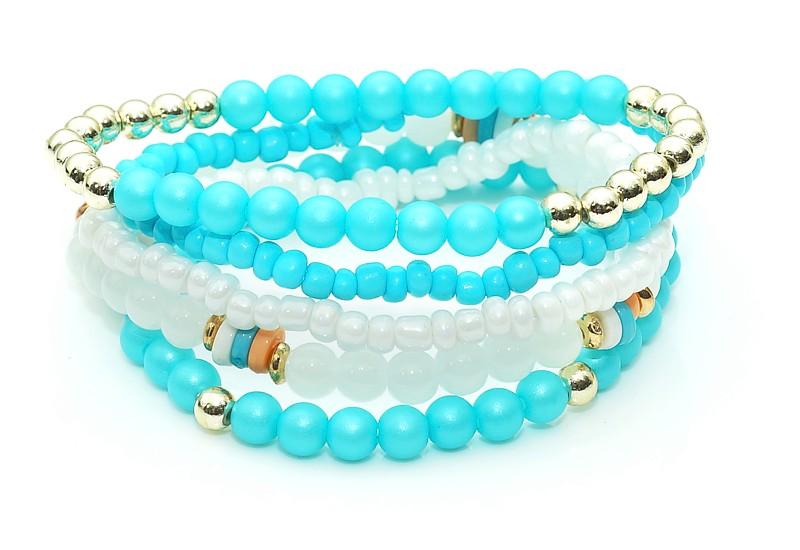 5 st Armband / Pärlarmband i Olika Färger - Turkos, Vit &