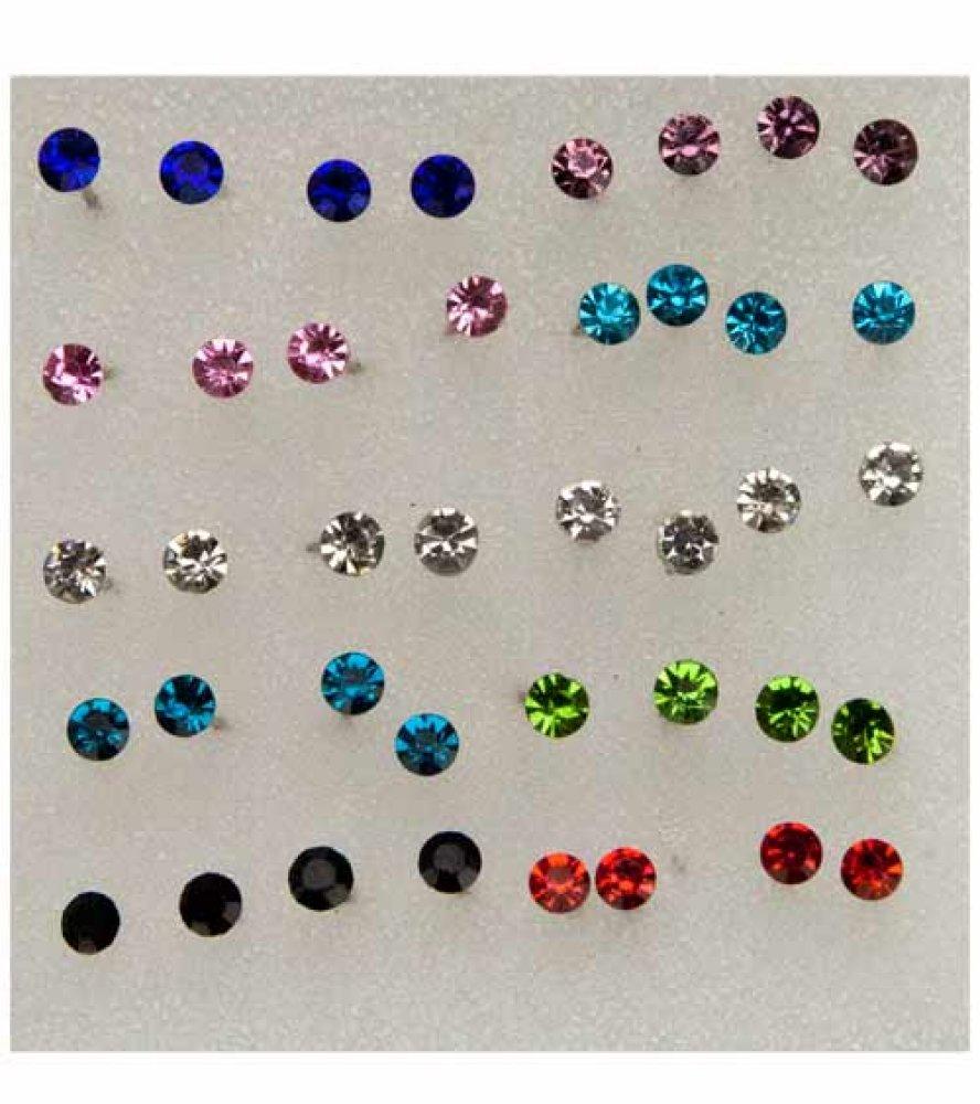 Box med 20 par Stud Örhängen med Rhinestones i Olika Färger 4 mm