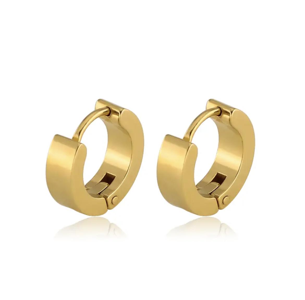 Klassiska Blanka Små Guld Hoop Örhängen i Rostfritt Stål - 14 x 4 mm