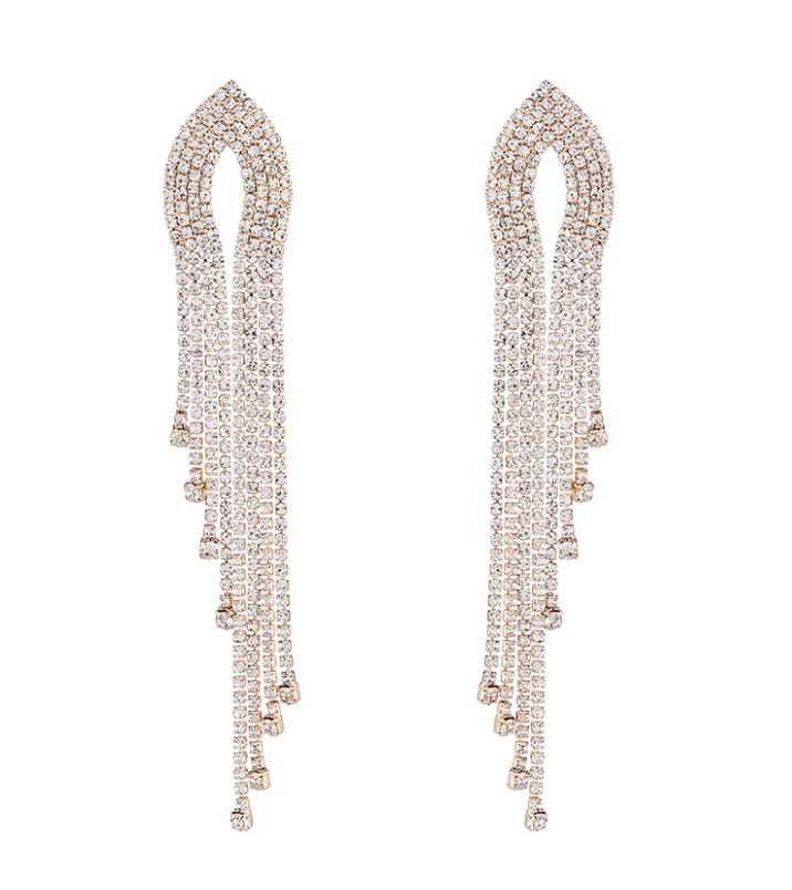 Strass Guld Örhängen med Kedjor - Glittrande Vita Rhinestones