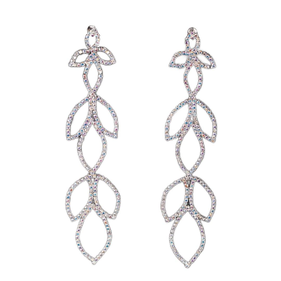 Strass Silver Örhängen - Rhinestones Skimrar i Regnbågens Färger