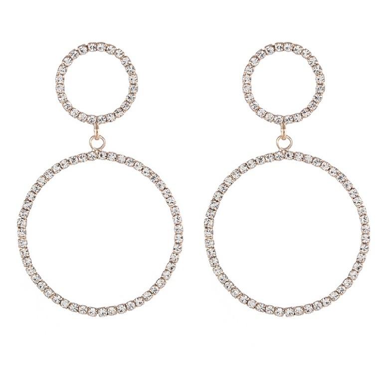 Strass Guld Örhängen - Glittrande Ringar & Vita Rhinestones